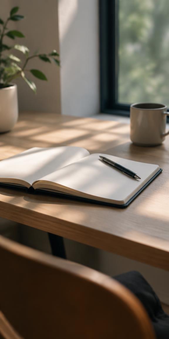 Notebook on a sunlit desk